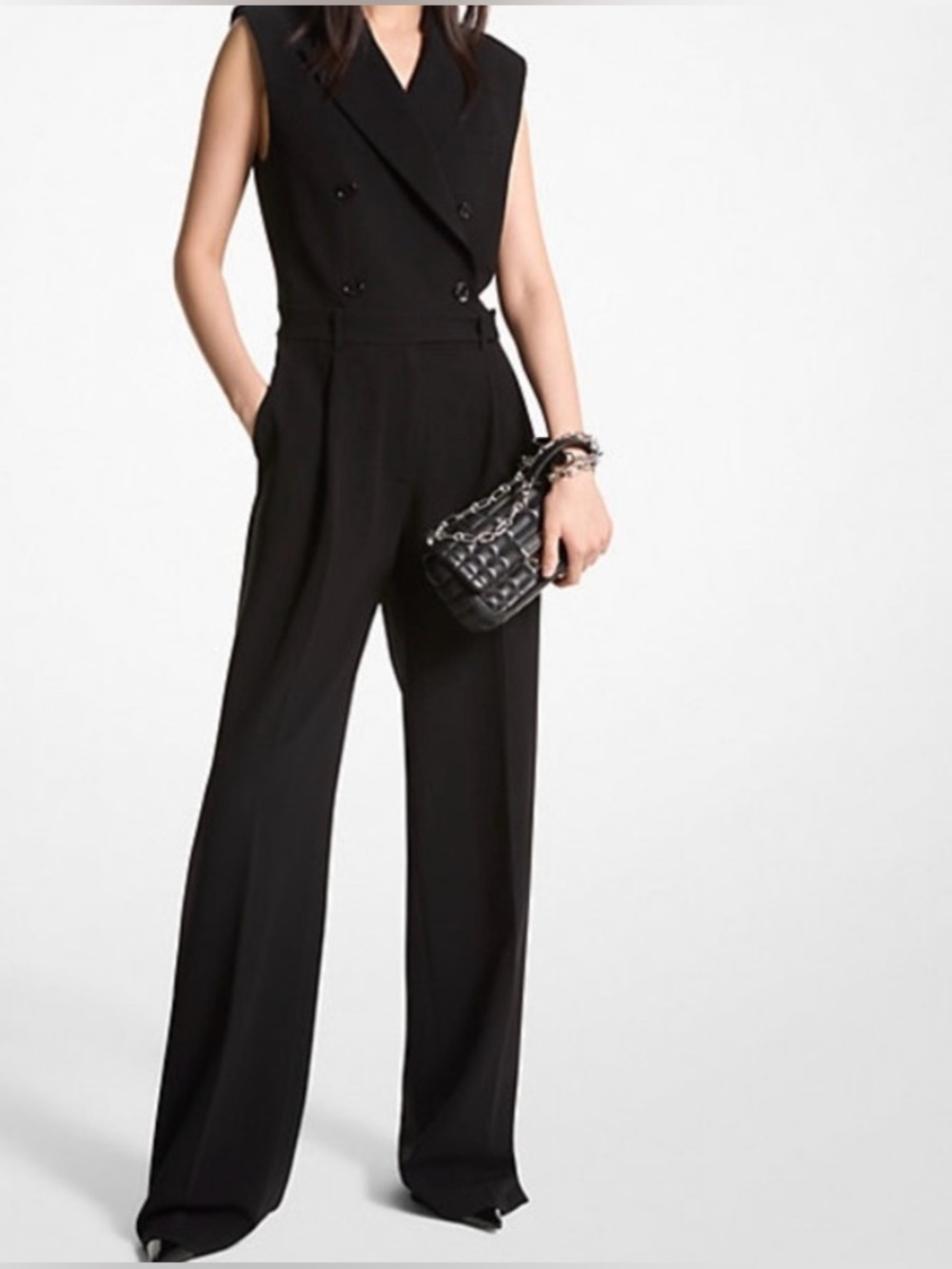 Michael Kors Black Sleeveless Double-Breasted Wide-Leg Jumpsuit
